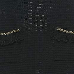 Pre Owned Elisabetta Franchi Black Cotton Blend Knit Fringed Mini Dress M