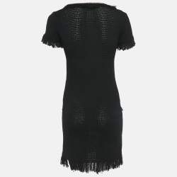 Pre Owned Elisabetta Franchi Black Cotton Blend Knit Fringed Mini Dress M