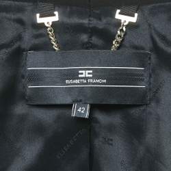 Elisabetta Franchi Black Nylon Ruffled Detail Blazer M