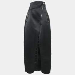 Pre Owned Elisabetta Franchi Black Satin Zip Detail Maxi Skirt M
