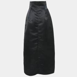 Pre Owned Elisabetta Franchi Black Satin Zip Detail Maxi Skirt M