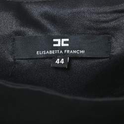 Pre Owned Elisabetta Franchi Black Satin Zip Detail Maxi Skirt M