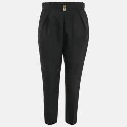 Pre Owned Elisabetta Franchi Black Gabardine Lock Detail Trousers L