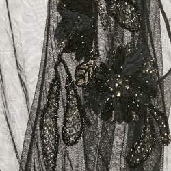 Pre Owned Elisabetta Franchi Gold Black Embellished Tulle Sleeveless Bodysuit S