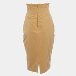 Elisabetta Franchi Light Brown Button Detail Strapless Mini Dress M
