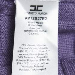 Pre Owned Elisabetta Franchi Purple Knit Patterned V-Neck Mini Dress M
