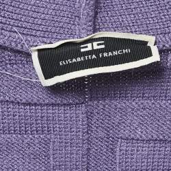 Pre Owned Elisabetta Franchi Purple Knit Patterned V-Neck Mini Dress M