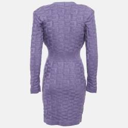 Pre Owned Elisabetta Franchi Purple Knit Patterned V-Neck Mini Dress M