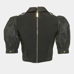 Pre Owned Elisabetta Franchi Black Cut-Out Sweetheart Neck Detail Blouse M