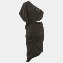 Pre Owned Elisabetta Franchi Black Crepe Cut-Out One Shoulder Midi Dress M