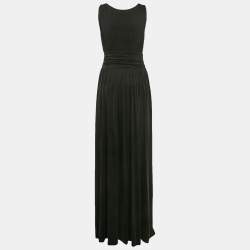 Elisabetta Franchi Black Draped Sleeveless V-Neck Carpet Gown L