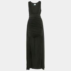 Elisabetta Franchi Black Draped Sleeveless V-Neck Carpet Gown L