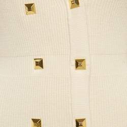 Pre Owned Elisabetta Franchi Cream Rib Knit Double Breasted Mini Dress S