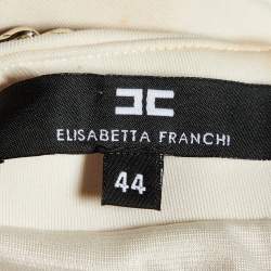 Pre Owned Elisabetta Franchi Cream Jersey Sleeveless Sheath Dress M