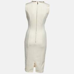 Pre Owned Elisabetta Franchi Cream Jersey Sleeveless Sheath Dress M