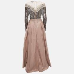 Elisabetta Franchi Mauve Sequin Embellished Tulle Flared Gown M