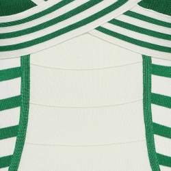 Pre Owned Elisabetta Franchi Green/White Bandage Knit Long Bodycon Dress S