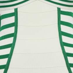 Pre Owned Elisabetta Franchi Green/White Bandage Knit Long Bodycon Dress S