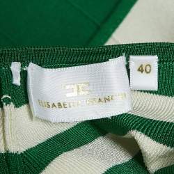 Pre Owned Elisabetta Franchi Green/White Bandage Knit Long Bodycon Dress S