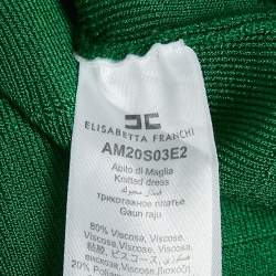 Pre Owned Elisabetta Franchi Green/White Bandage Knit Long Bodycon Dress S