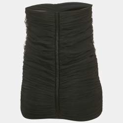 Pre Owned Elisabetta Franchi Black Tulle Ruched Strapless Top S