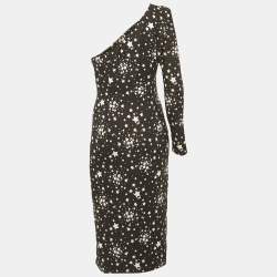 Pre Owned Elisabetta Franchi Black Starts Print Jersey One Shoulder Midi Dress M