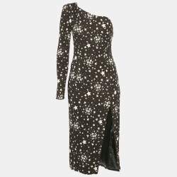 Pre Owned Elisabetta Franchi Black Starts Print Jersey One Shoulder Midi Dress M