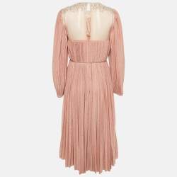 Elisabetta Franchi Pink Embellished Lurex Knit Plisse Midi Dress M