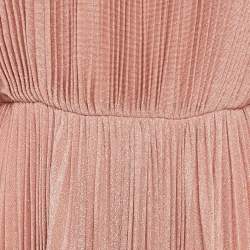 Elisabetta Franchi Pink Embellished Lurex Knit Plisse Midi Dress M