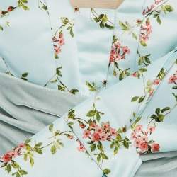 Pre Owned Elisabetta Franchi Green Floral Print Satin Bow Detail Fit and Flare Dress M