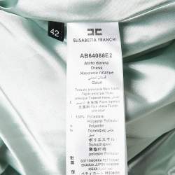 Pre Owned Elisabetta Franchi Green Floral Print Satin Bow Detail Fit and Flare Dress M