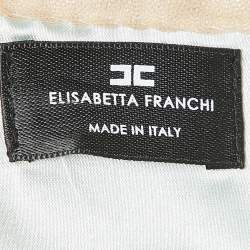 Pre Owned Elisabetta Franchi Green Floral Print Satin Bow Detail Fit and Flare Dress M