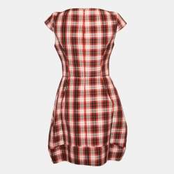 Elisabetta Franchi Red/Multicolor Plaid Print Synthetic Lace-Up Detail Mini Dress M