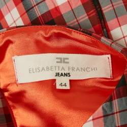 Elisabetta Franchi Red/Multicolor Plaid Print Synthetic Lace-Up Detail Mini Dress M