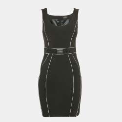 Pre Owned Elisabetta Franchi Black Nylon Contrast Trimmed Sleeveless Mini Dress S