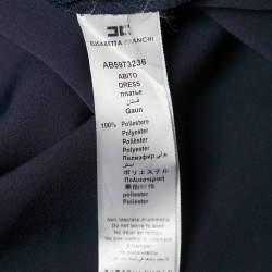 Pre Owned Elisabetta Franchi Navy Blue Crepe Round Neck Mini Dress M