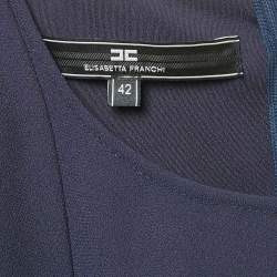 Pre Owned Elisabetta Franchi Navy Blue Crepe Round Neck Mini Dress M