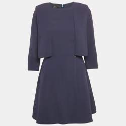 Pre Owned Elisabetta Franchi Navy Blue Crepe Round Neck Mini Dress M