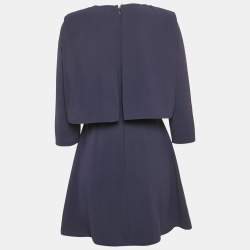 Pre Owned Elisabetta Franchi Navy Blue Crepe Round Neck Mini Dress M
