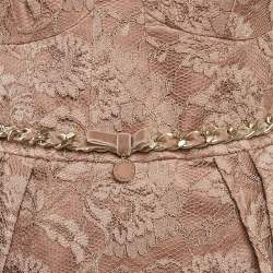 Pre Owned Elisabetta Franchi Caramel Brown Satin Lace Overlay Belted Short Dress M