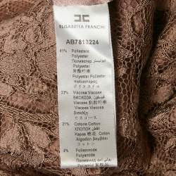 Pre Owned Elisabetta Franchi Caramel Brown Satin Lace Overlay Belted Short Dress M