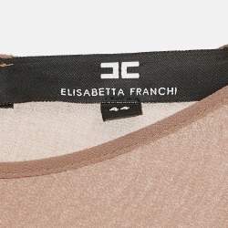 Pre Owned Elisabetta Franchi Caramel Brown Satin Lace Overlay Belted Short Dress M