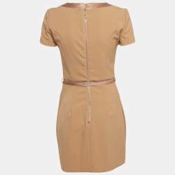 Pre Owned Elisabetta Franchi Caramel Brown Crepe Button Detail Mini Dress M
