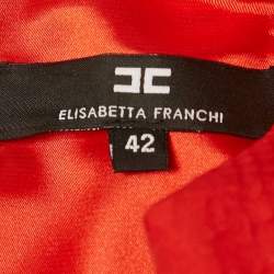 Elisabetta Franchi Orange  Python Textured Satin and Crepe Sheath Dress M