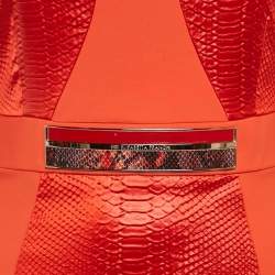 Elisabetta Franchi Orange  Python Textured Satin and Crepe Sheath Dress M