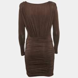 Elisabetta Franchi Brown Jersey Ruche Mini Dress S