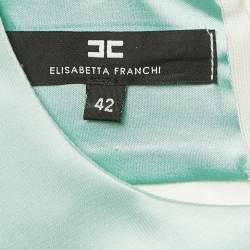 Pre Owned Elisabetta Franchi Blue/White Satin Flared Mini Dress M