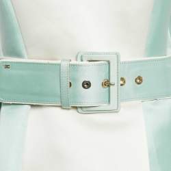 Pre Owned Elisabetta Franchi Blue/White Satin Flared Mini Dress M