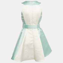 Pre Owned Elisabetta Franchi Blue/White Satin Flared Mini Dress M