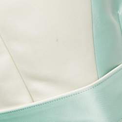 Pre Owned Elisabetta Franchi Blue/White Satin Flared Mini Dress M